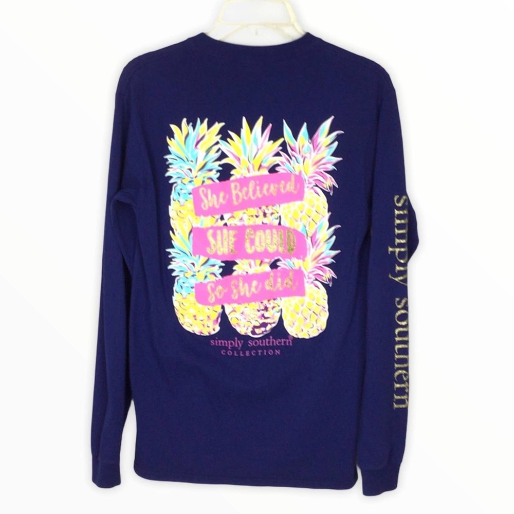 Simply Southern | Navy Blue “She Believed She Could” Long Sleeve Top S - Picture 3 of 8